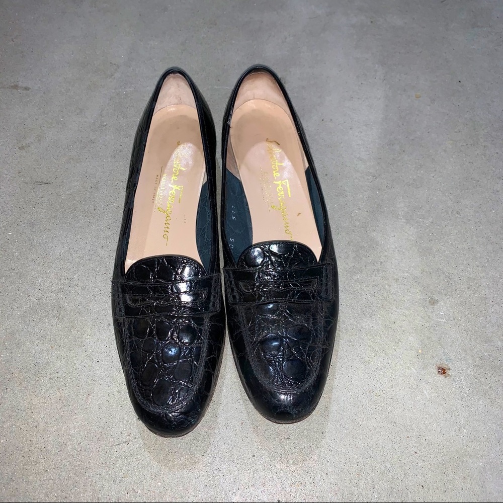 Salvatore Ferragamo Black Leather Flats